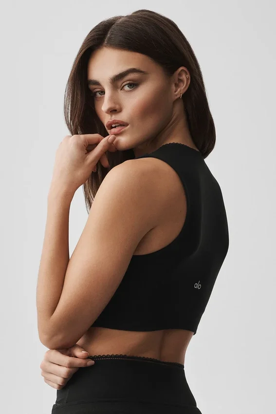 Alosoft Affection V-Neck Bra Tank - Black