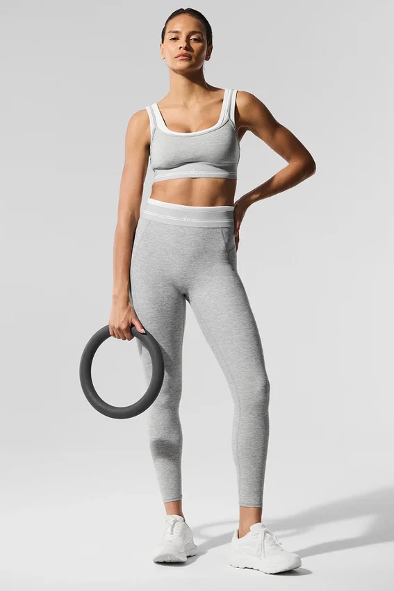 Alosoft Better Together Bra - Athletic Heather Grey/White