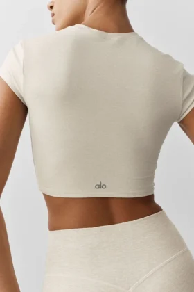 Alosoft Crop Finesse Short Sleeve – Oatmeal Heather