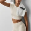 Alosoft Crop Finesse Short Sleeve - Oatmeal Heather