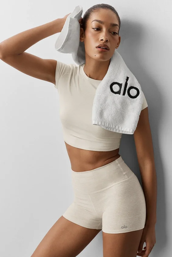 Alosoft Crop Finesse Short Sleeve - Oatmeal Heather