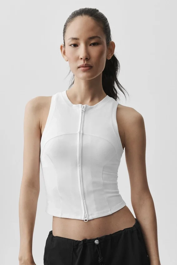 Alosoft Level up Full Zip Tank - White