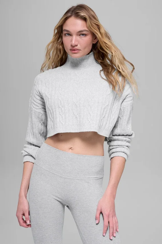 Cable Knit Cropped Winter Bliss Turtleneck Long Sleeve - Athletic Heat
