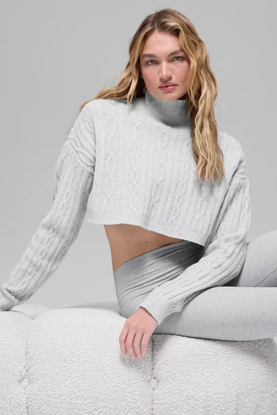 Cable Knit Cropped Winter Bliss Turtleneck Long Sleeve - Athletic Heat