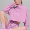 Cable Knit Cropped Winter Bliss Turtleneck Long Sleeve - Candy Heart P