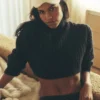 Cable Knit Cropped Winter Bliss Turtleneck Long Sleeve - Dark Heather