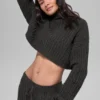 Cable Knit Cropped Winter Bliss Turtleneck Long Sleeve - Dark Heather