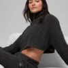 Cable Knit Cropped Winter Bliss Turtleneck Long Sleeve - Dark Heather