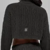 Cable Knit Cropped Winter Bliss Turtleneck Long Sleeve - Dark Heather