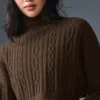 Cable Knit Cropped Winter Bliss Turtleneck Long Sleeve - Espresso
