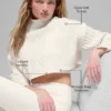 Cable Knit Cropped Winter Bliss Turtleneck Long Sleeve - Ivory
