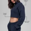 Cable Knit Cropped Winter Bliss Turtleneck Long Sleeve - Navy
