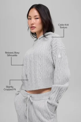 Cable Knit Winter Bliss Hoodie – Athletic Heather Grey
