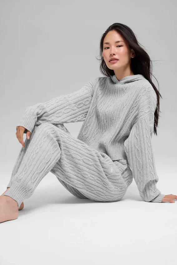 Cable Knit Winter Bliss Hoodie - Athletic Heather Grey