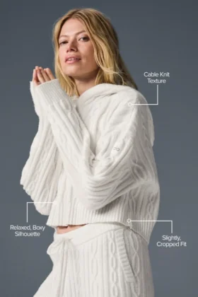 Cable Knit Winter Bliss Hoodie – Ivory