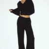 Cashmere High-Waist Northstar Straight Leg Pant - Black