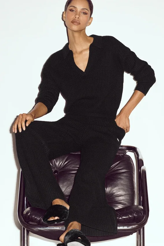 Cashmere High-Waist Northstar Straight Leg Pant - Black