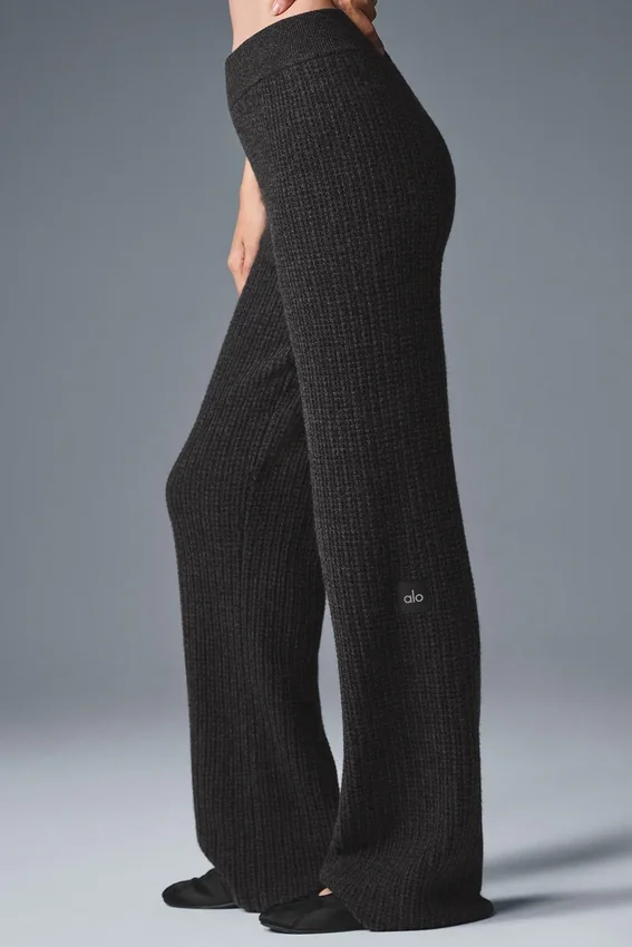 Cashmere High-Waist Plush Waffle Pant - Dark Heather Grey