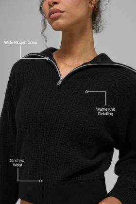Cashmere Plush Waffle 1/4 Zip Pullover – Black