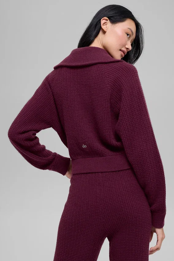 Cashmere Plush Waffle 1/4 Zip Pullover - Burgundy