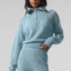 Cashmere Plush Waffle 1/4 Zip Pullover - Celestial Blue Heather