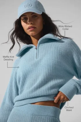 Cashmere Plush Waffle 1/4 Zip Pullover – Celestial Blue Heather