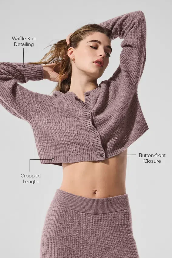 Cashmere Plush Waffle Cardigan - Mushroom Heather