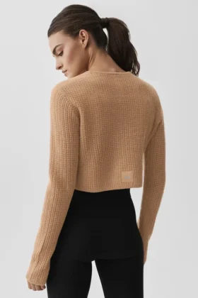 Cashmere Plush Waffle Cropped Long Sleeve – Toasted Almond