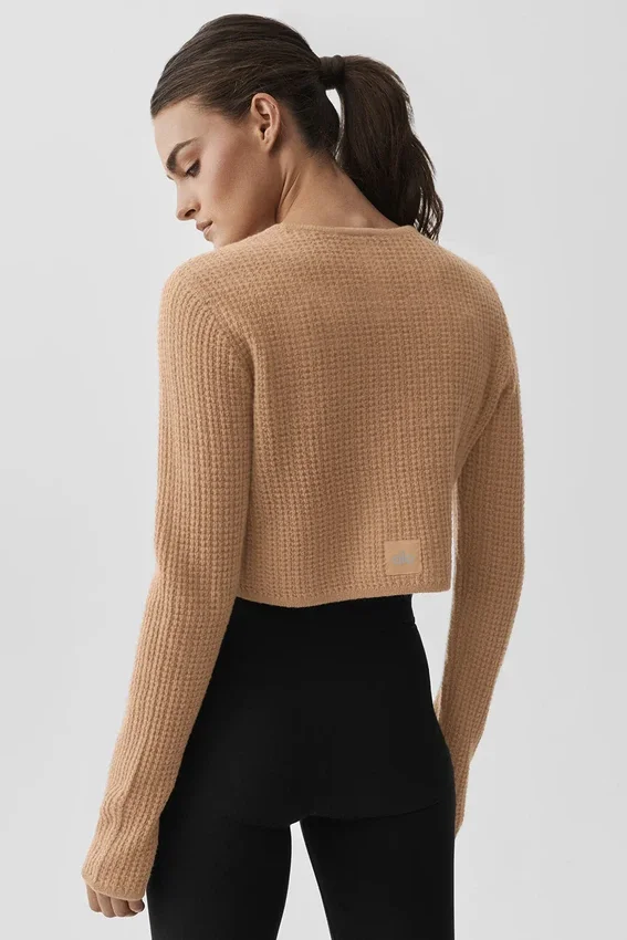 Cashmere Plush Waffle Cropped Long Sleeve - Toasted Almond