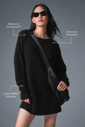 Cashmere Plush Waffle Dress – Black