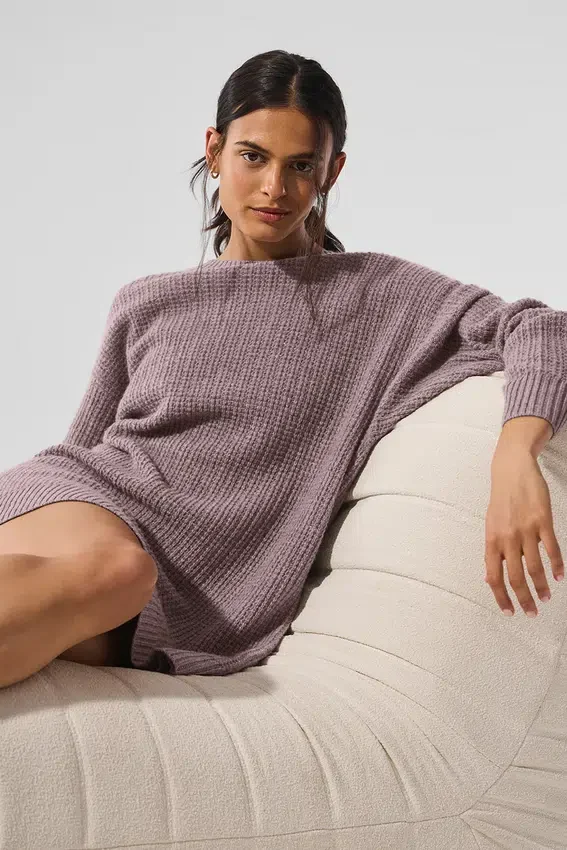 Cashmere Plush Waffle Dress - Mushroom Heather
