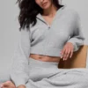 Cashmere Plush Waffle Full Zip Hoodie - Athletic Heather Grey