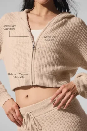 Cashmere Plush Waffle Full Zip Hoodie – Macadamia Blush