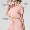 Cashmere Plush Waffle Polo Tee - Pink Quartz