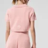 Cashmere Plush Waffle Polo Tee - Pink Quartz