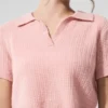 Cashmere Plush Waffle Polo Tee - Pink Quartz