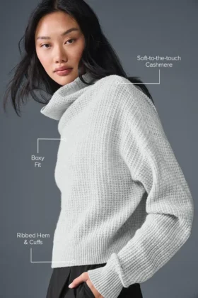 Cashmere Plush Waffle Turtleneck Pullover – Athletic Heather Grey