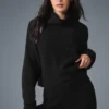 Cashmere Plush Waffle Turtleneck Pullover - Black