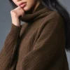 Cashmere Plush Waffle Turtleneck Pullover - Espresso