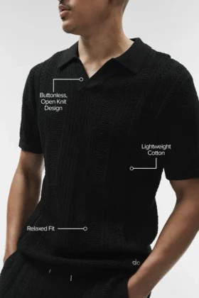 Coastline Knit Short Sleeve Polo – Black