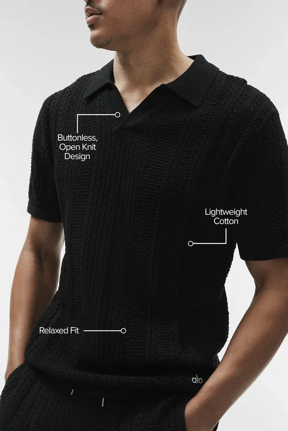 Coastline Knit Short Sleeve Polo - Black