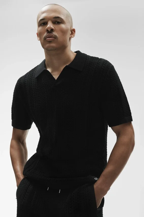 Coastline Knit Short Sleeve Polo - Black