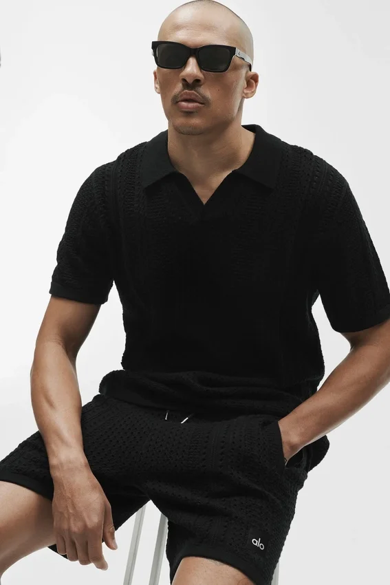 Coastline Knit Short Sleeve Polo - Black