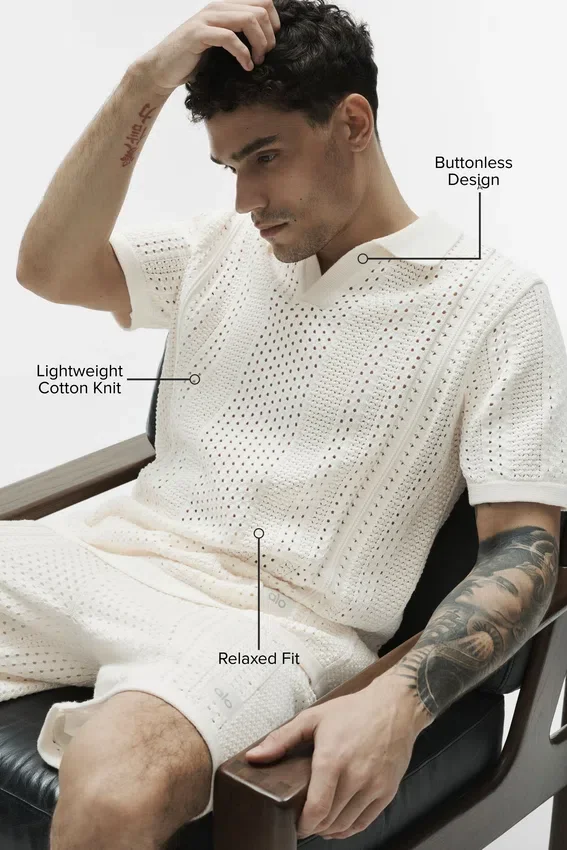 Coastline Knit Short Sleeve Polo - Ivory