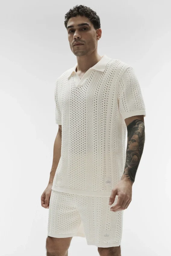 Coastline Knit Short Sleeve Polo - Ivory