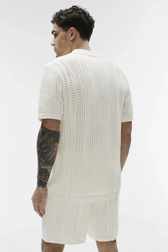 Coastline Knit Short Sleeve Polo - Ivory