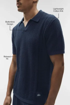 Coastline Knit Short Sleeve Polo – Navy