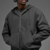 Cotton Canvas Full Zip Hoodie - Anthracite