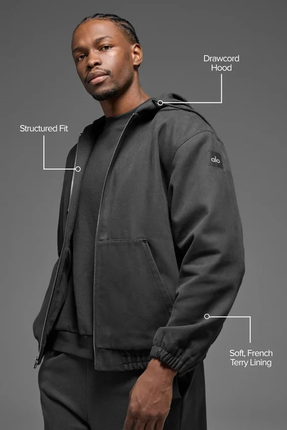 Cotton Canvas Full Zip Hoodie - Anthracite