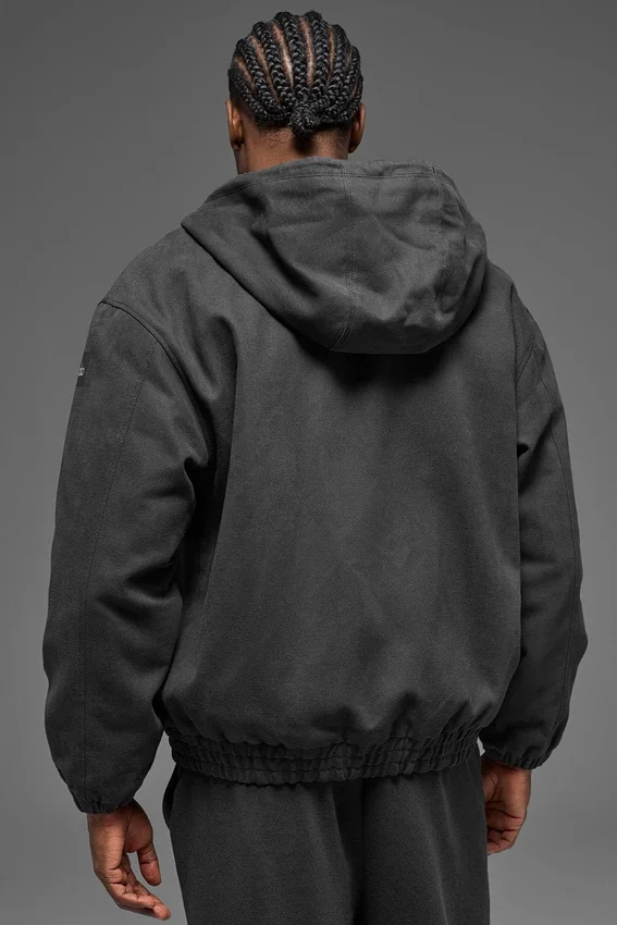 Cotton Canvas Full Zip Hoodie - Anthracite
